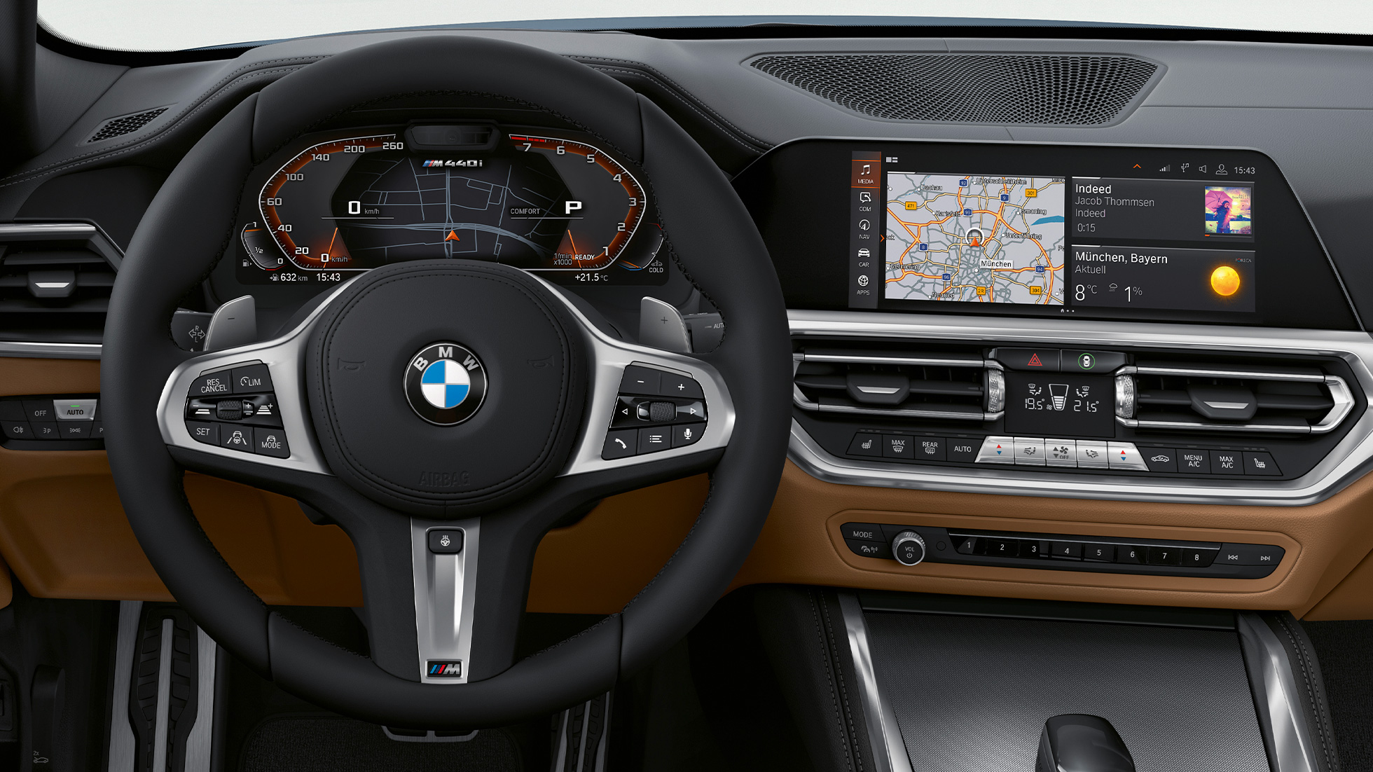 גלגל הגה ותפעול קולי BMW סדרה 4 קופה G22 BMW סדרה 4 קופה תא נוסעים גלגל הגה ותפעול קולי