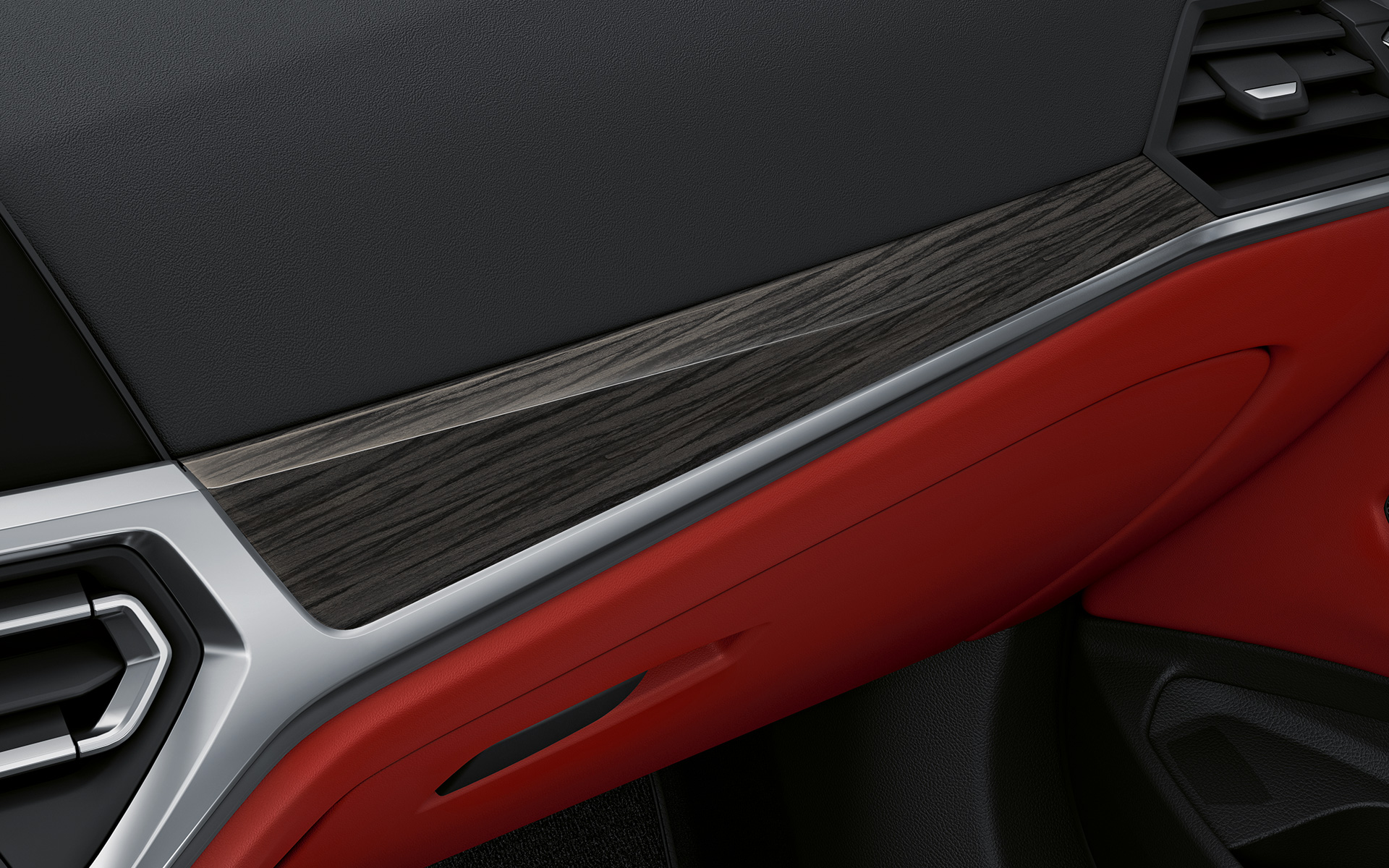 Interior trims Fine wood BMW 4 Series Coupé Individual G22 2020 interior Interior trims Fine wood with highlight trim finisher in Pearl Chrome BMW 4 Series Coupé Individual G22 2020 interior
