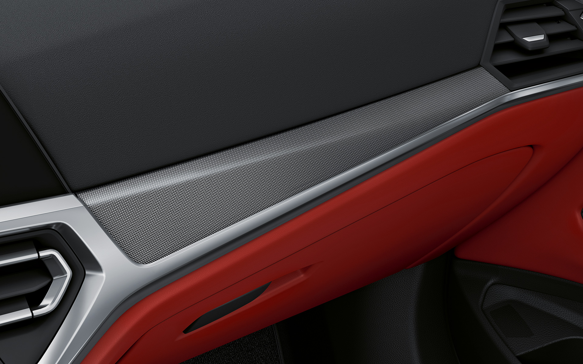 Interior trims Aluminium fabric high-gloss BMW 4 Series Coupé Individual G22 2020 interior BMW Individual interior trim finishers Aluminium fabric high-gloss with highlight trim finisher in Pearl Chrome BMW 4 Series Coupé Individual G22 2020 interior
