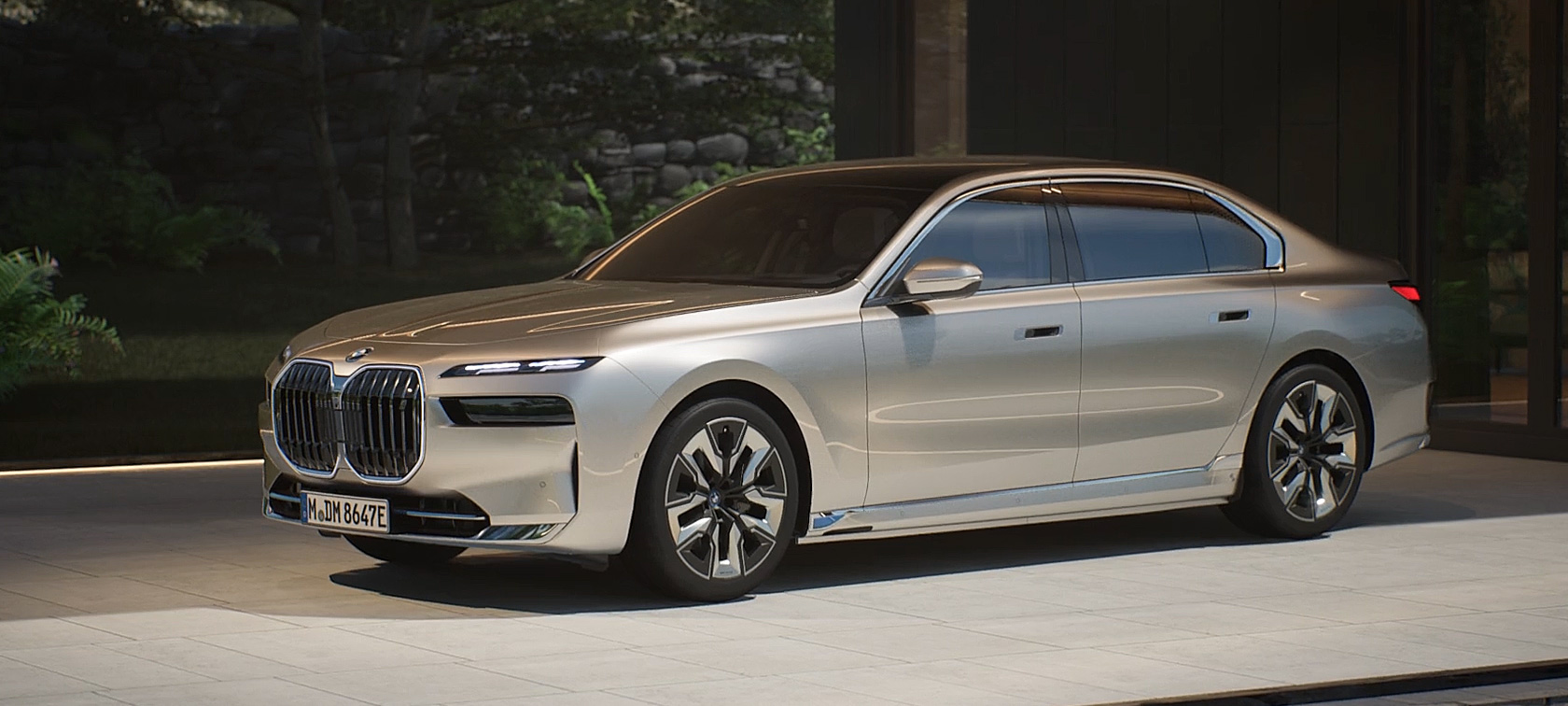 BMW i7 Sedan G70 האלמנטים החיצוניים המובילים בסרטון BMW i7 Sedan G70 BMW Individual אפור Oxid מטאלי האלמנטים החיצוניים המובילים בסרטון