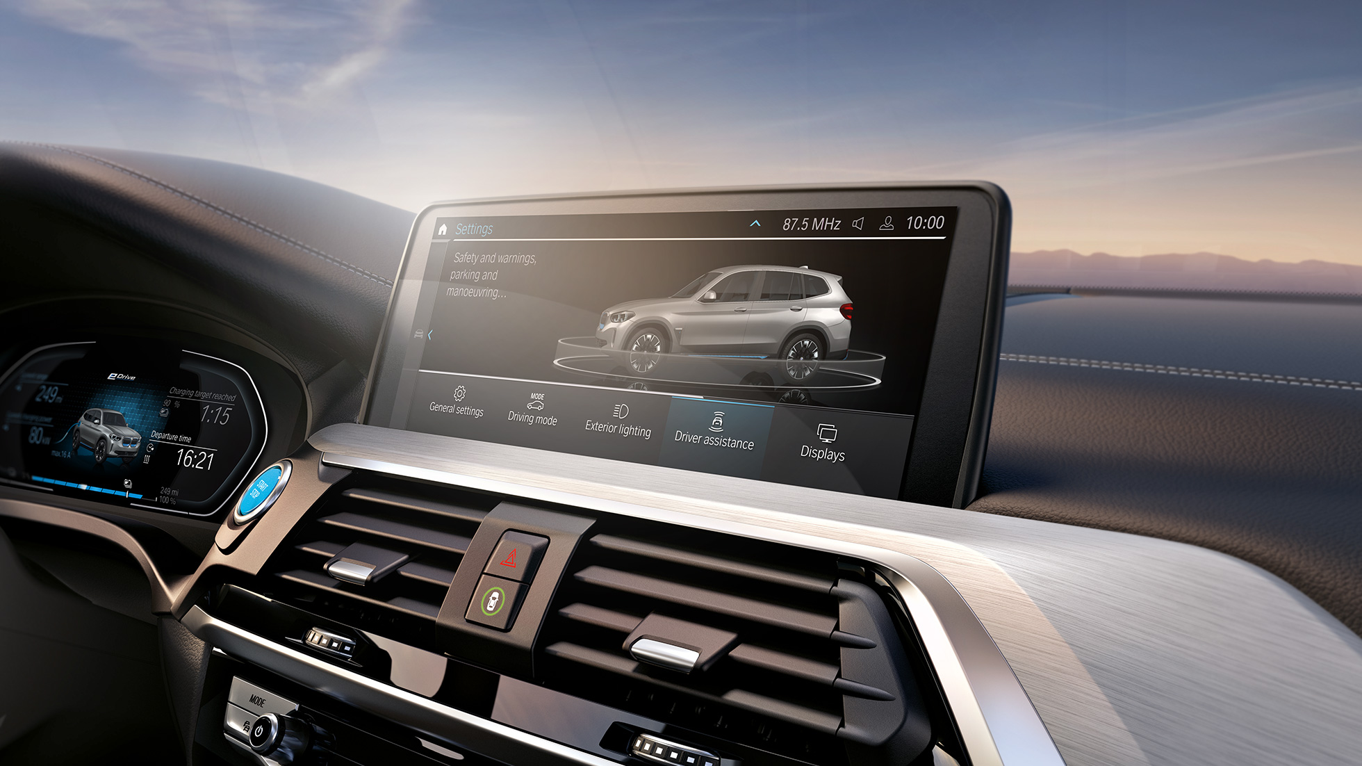 מערכות עזר לנהג BMW iX3, סביבת נהג עם צג בקרה מערכות עזר לנהג BMW iX3, סביבת נהג עם צג בקרה