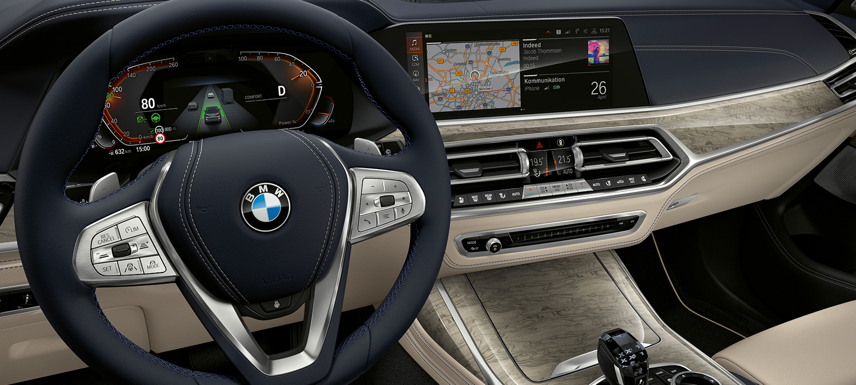 התפקודים החדשניים של BMW X7 סביבת הנהג של BMW X7 עם דגש על לוח המחוונים וסביבת הנהג
